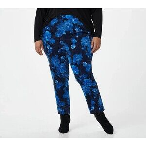 Isaac Mizrahi Live! Floral Printed Velvet Stirrup Pants (Dark Navy, 6P) A389177